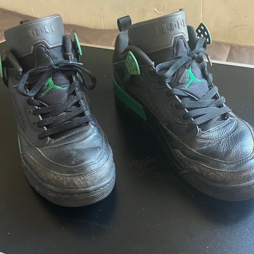 Jordan Black and Green Athletic Shoes